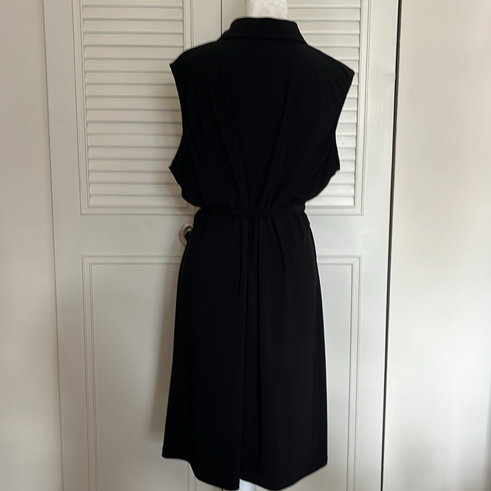 Anne Klein Black Sleeveless Midi Dress Gold Zip Waist Tie 2X Plus Size - Picture 6 of 10